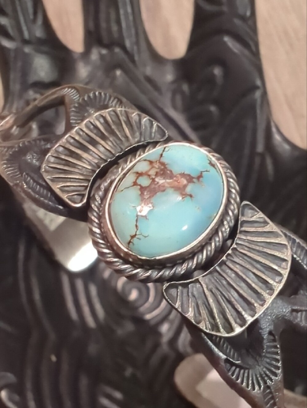 Navajo Golden Hills Turquoise Sterling Silver Cuff Bracelet - Picture 3 of 16
